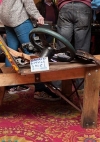 I never seen a wheel barrow with a steering wheel on it before but the note says Wheelbarrow Not For Sale.